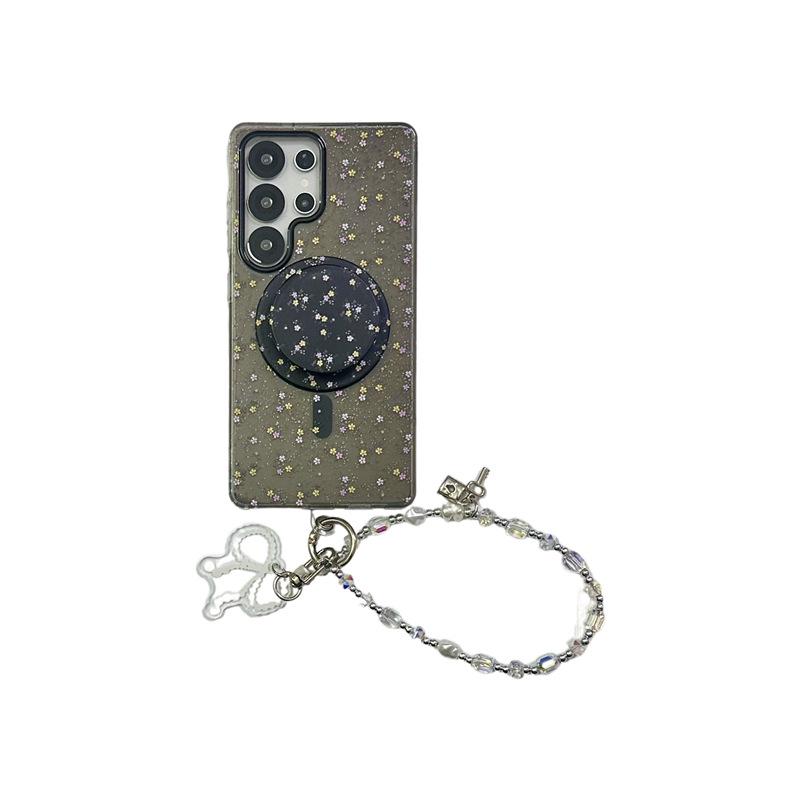 Koreanische minimalistische Glitzerblumen-Magnet-Handyhülle für Samsung S25 Ultra/S24 Plus