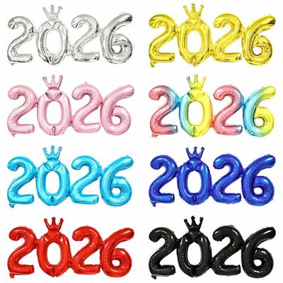 Kroon 2026 cijferfolieballon 40 cm Nieuwjaarsfeestdecoratie Feestartikelen Navidad 2026 Kerstdecoratie Fotoprop