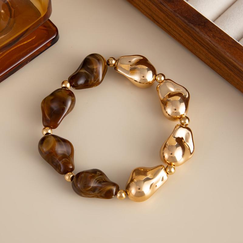 Simple Baroque Irregular Resin Bracelet Bohemian Colorful Beads Bracelet Splicing Bangle Daily Charm Jewelry Accessories Gifts