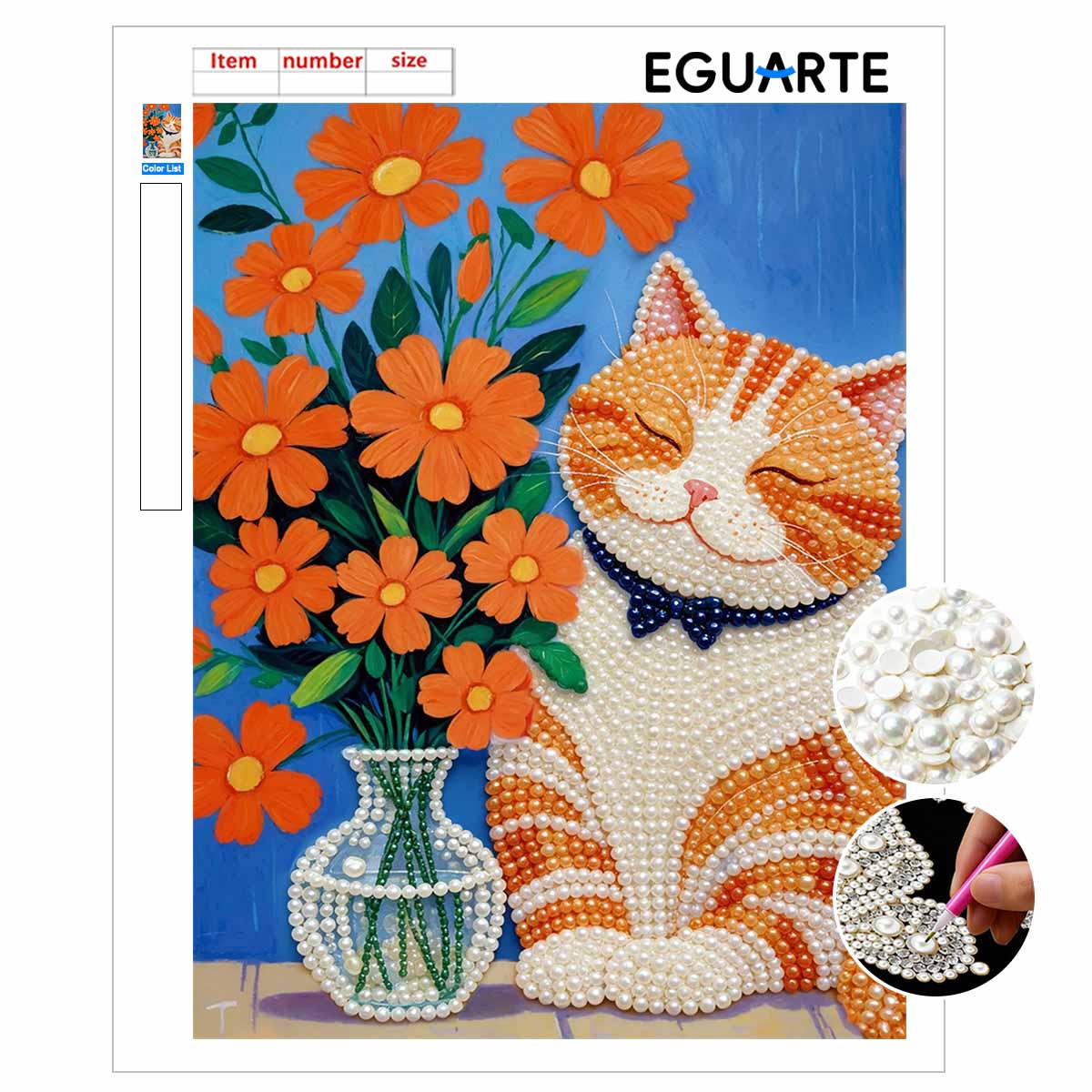 Pearl painting handmade DIY 5D pearl cat flower vase pattern decorative hanging painting 30x40