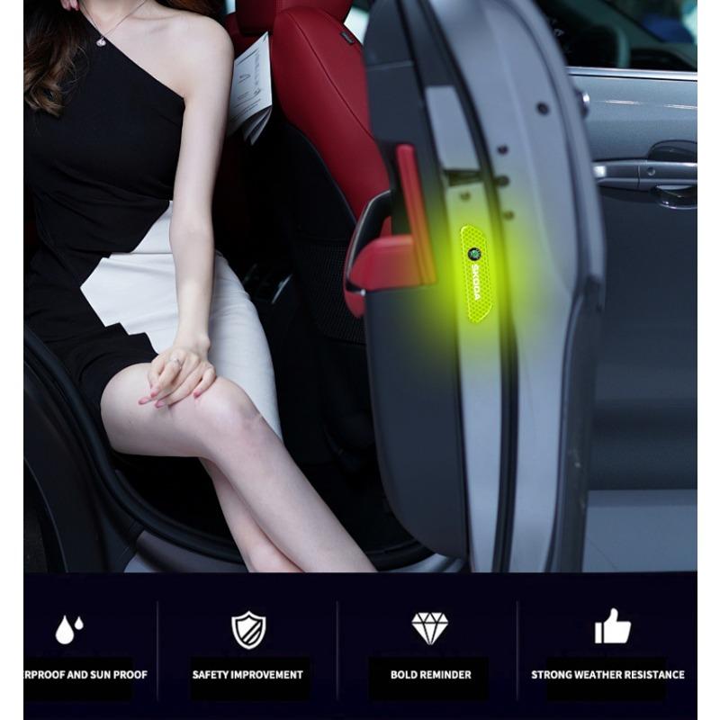 4PCS Car Door Safety Warning Reflective Mark 3D Sticker Car Accessories for Skoda Octavia 1 2 3 A4 A5 MK2 Fabia Kamiq Kapoq Kodiaq Rapid SCALA