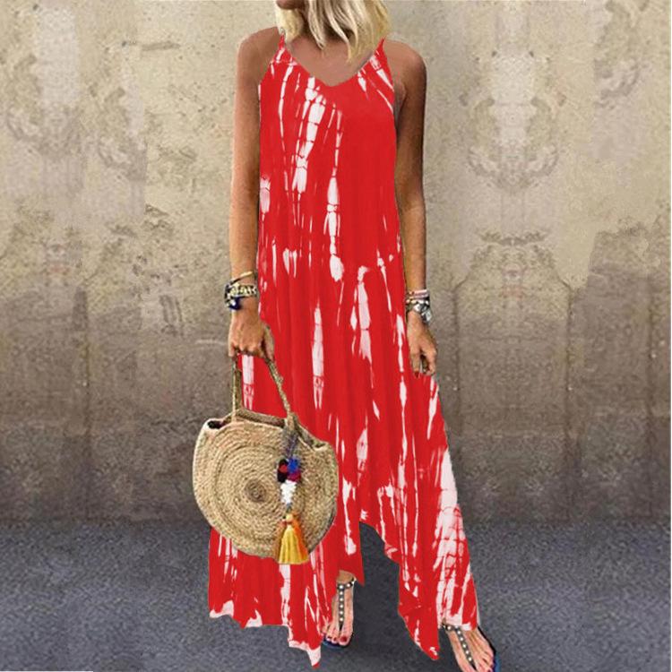 New Long Skirt Printed Slit Skirt Irregular Tie Dye Pocket Dress