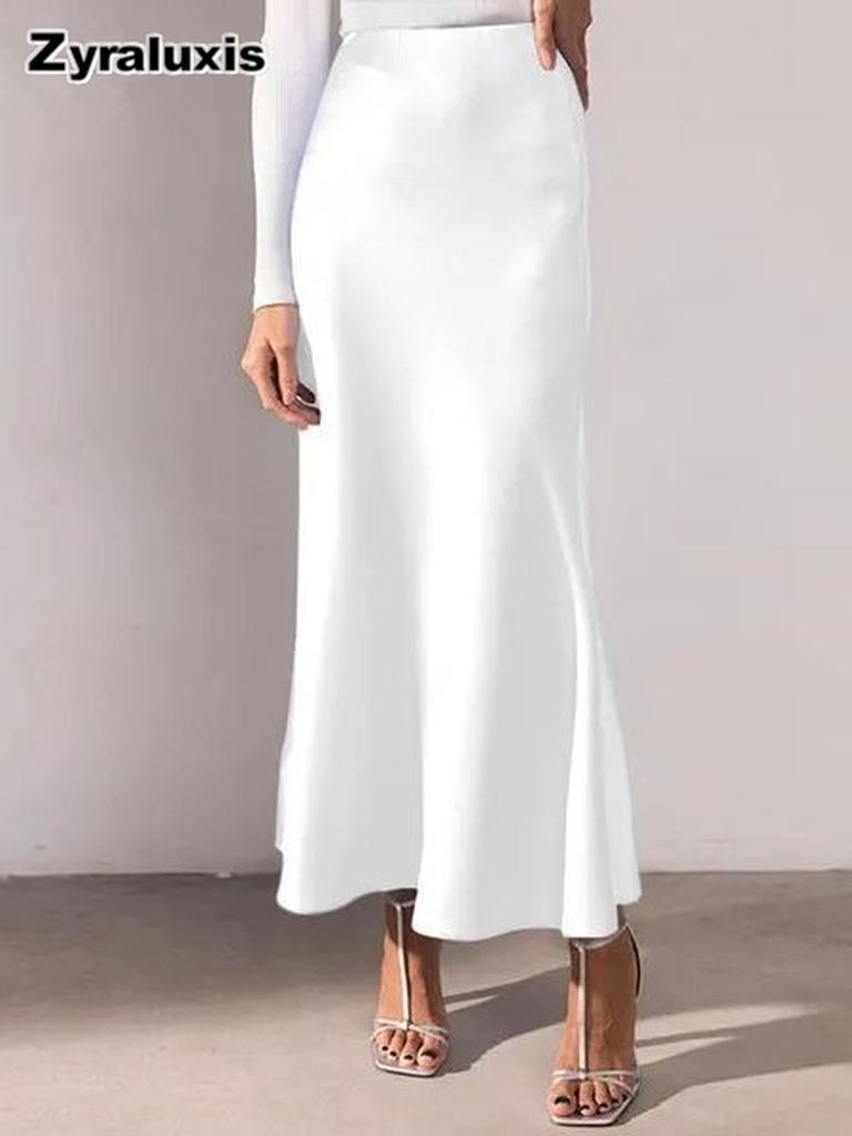 New Women's High Waist Solid Color Elegant OL Long Dress Plus Size A-Line Maxi Skirt