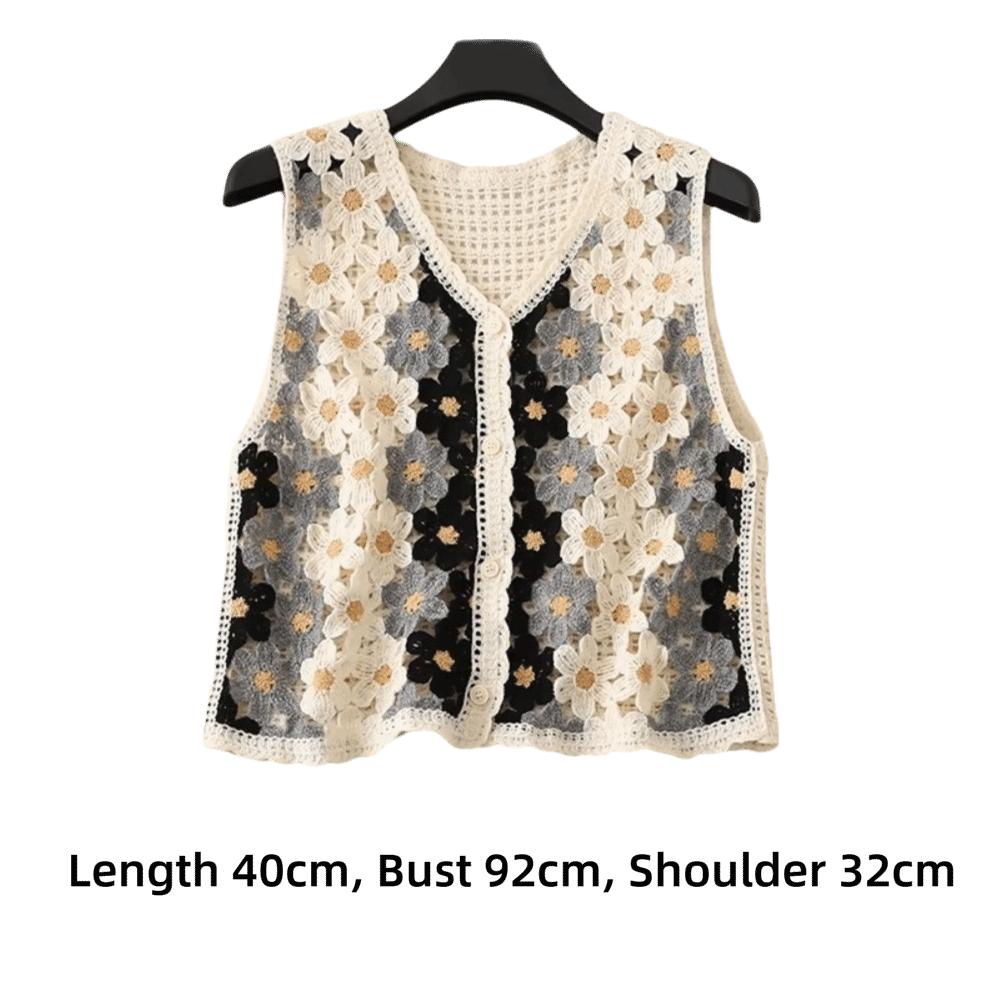 Button-up Sleeveless Jacket Colorful Floral Waistcoat Top 2026 Openwork Vest  Short Cardigan