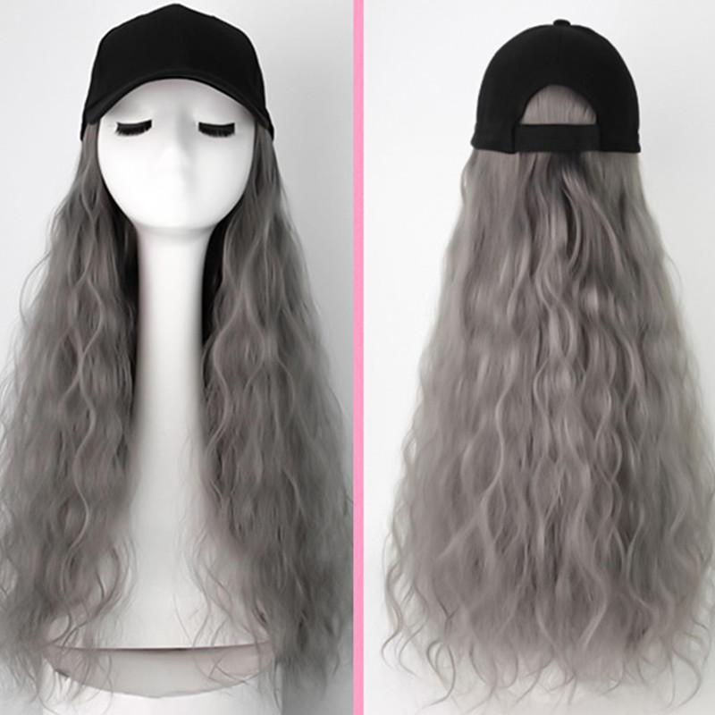 2 In 1 Long Creative Women Curly Hair Wig Hairpiece with Baseball Hat Fake Hair