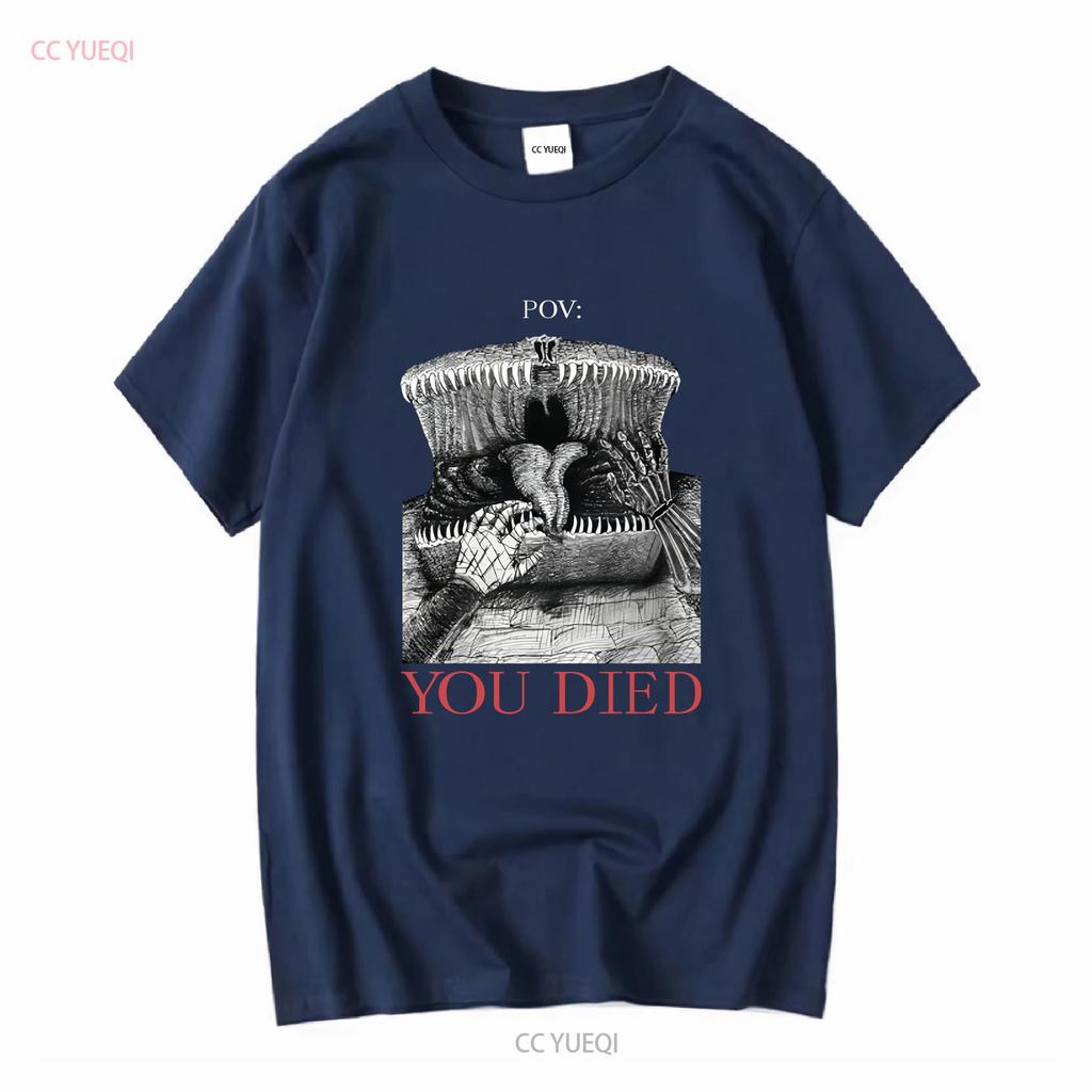 Mimik DnD Dark Souls Tuschezeichnung T-Shirt POV DU BIST GESTORBEN lang- oder kurzärmelig vintage gewaschen vielseitig Mode Streetwear