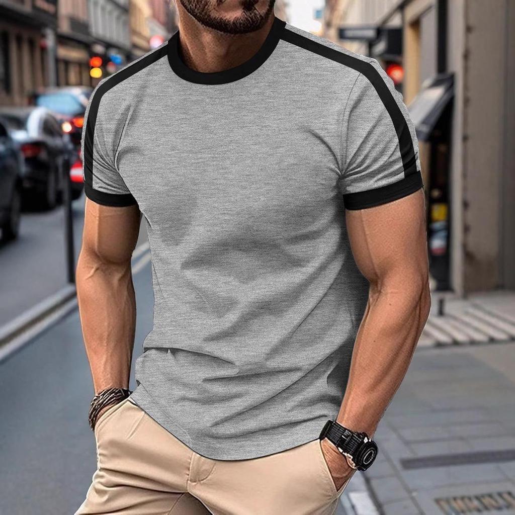 2025 Summer Men's Color Block Casual T-Shirt - European/American Fit