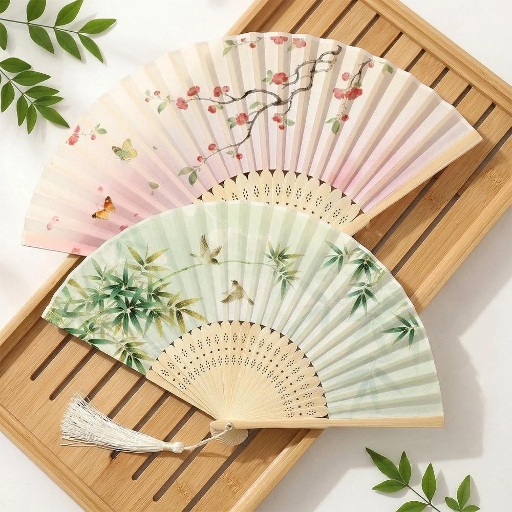 Butterfly Tassel Folding Fan Chinese Style Handheld Fan Ancient Bamboo Fan Hanfu Accessories