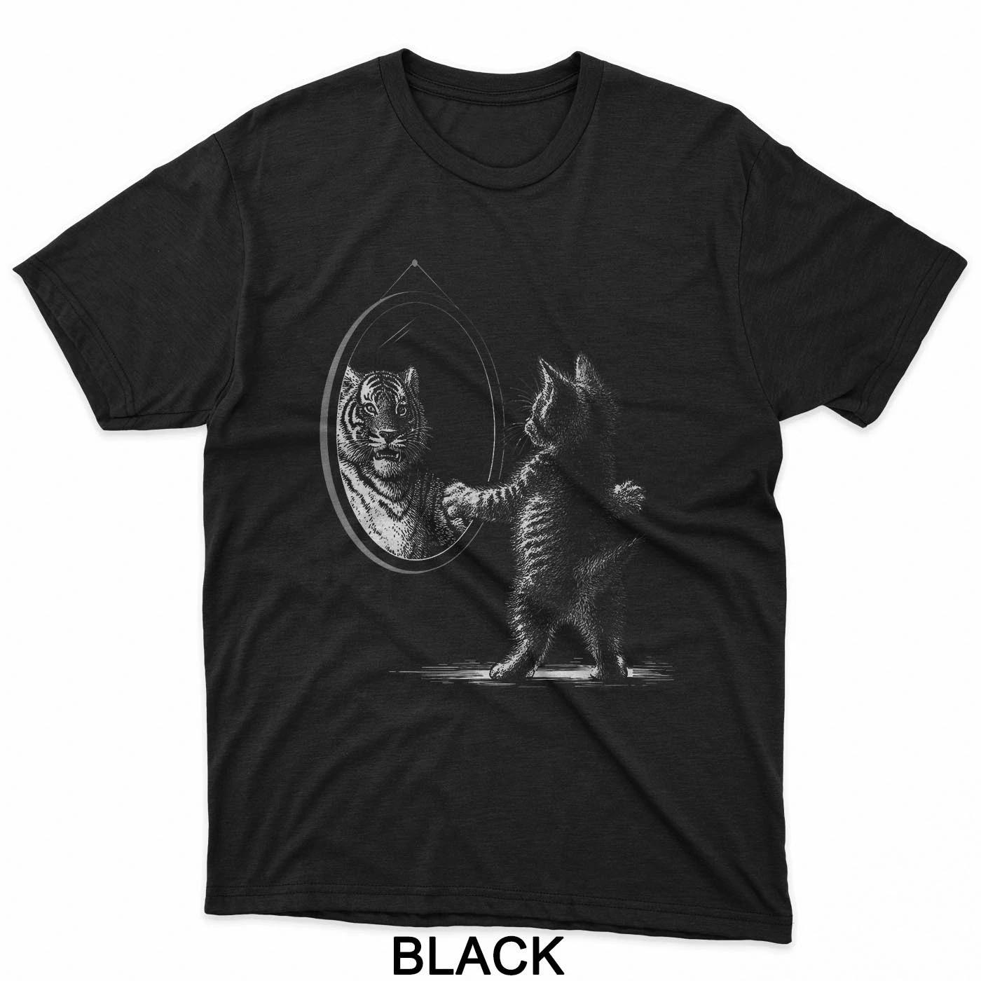 Cute Kitten Sees Tiger In Mirror Motivational Cat Art T-Shirt S