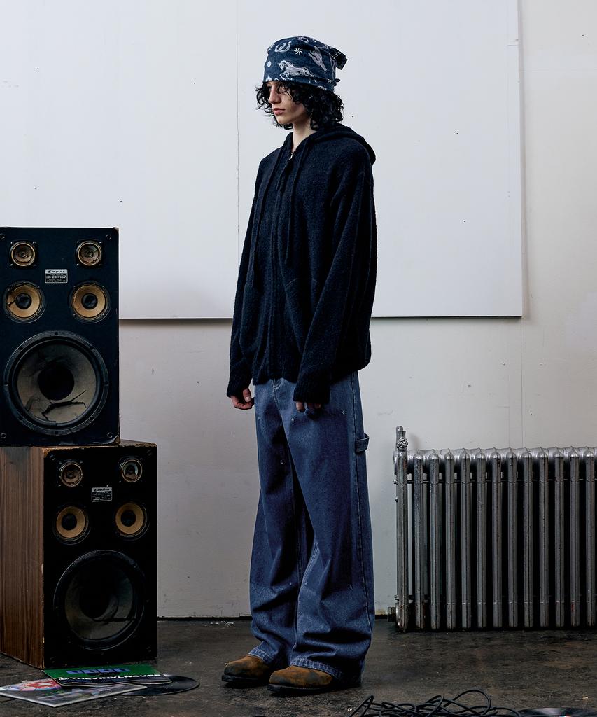 Thevinylhouse Round Pocket Knit Zip-Up Black