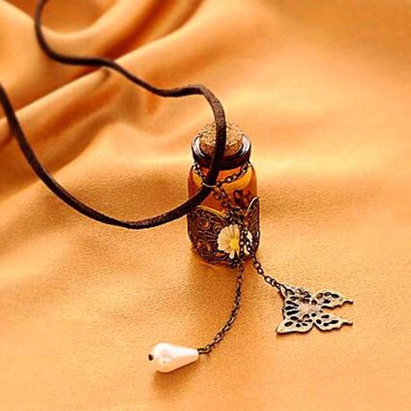 Dlouhé vyřezávané kožené náhrdelníky Přívěsky Retro Cork Láhev na přání Svetr Řetízek