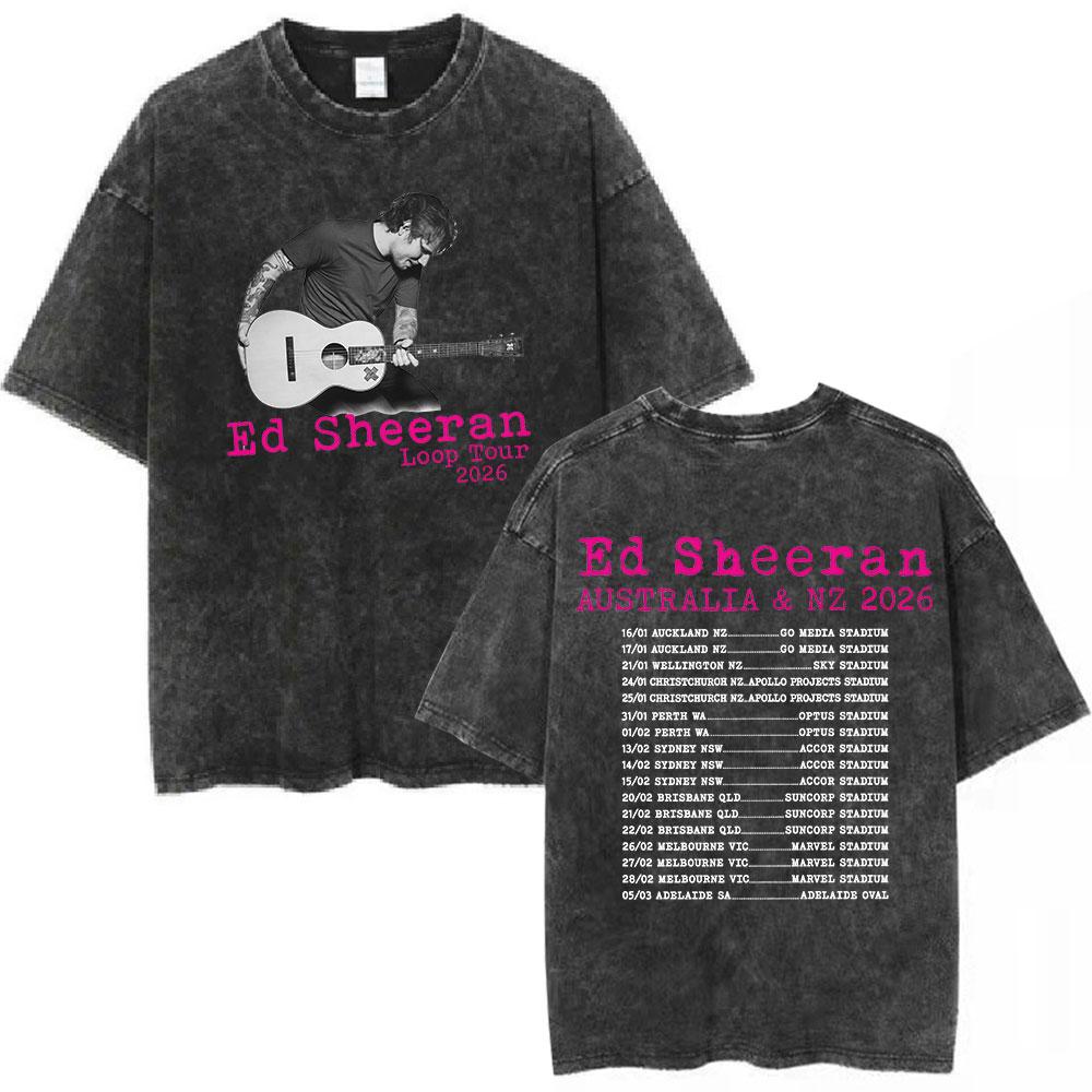 Ed Sheeran Play Tour 2025 Merch Vintage Washed T Shirt Men Women Clothing Fashion Tshirts Oversized Cotton Casual Tshirt Tops