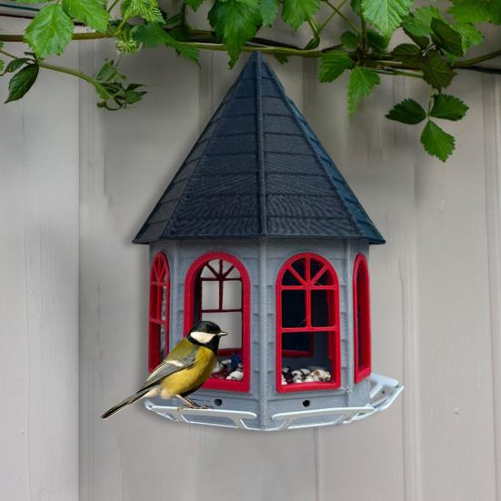 

Birds Feeder Hanging Birds House Large Capacity Birds Feeder with Perch Red Roof for Outdoor Garden Balcony Courtyard Decor червоний