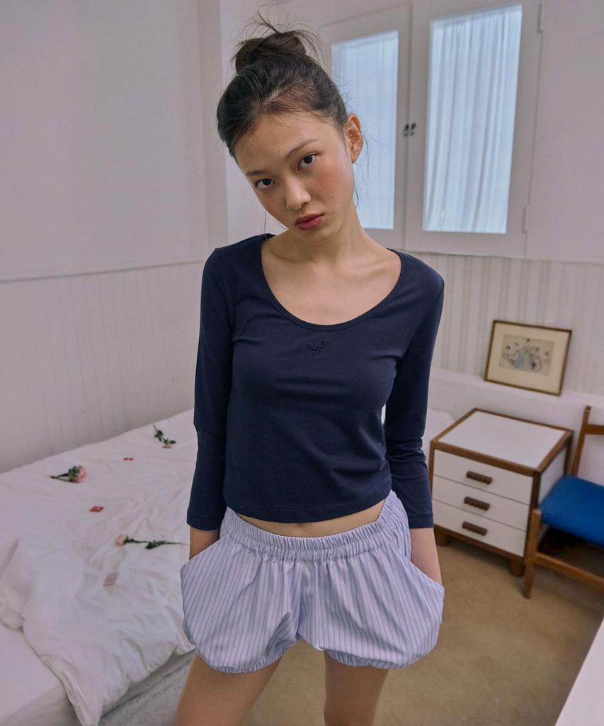 JUNEJUNE SPACE 3/4 Sleeve Logo Tee_Dark Navy