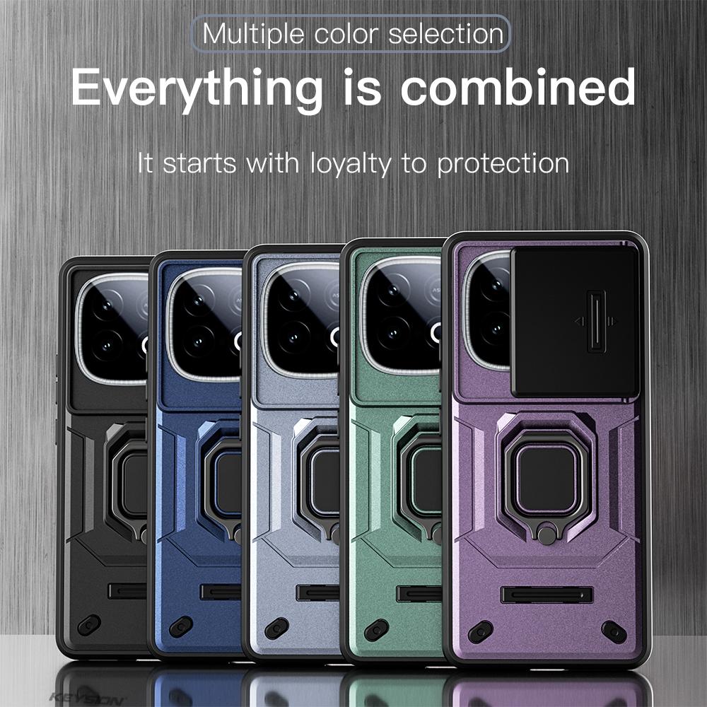 KEYSION Shockproof Armor Case for for IQOO Z10 Turbo Pro 5G Slide Camera Protection Ring Stand Phone Cover for IQOO Z10 Turbo 5G
