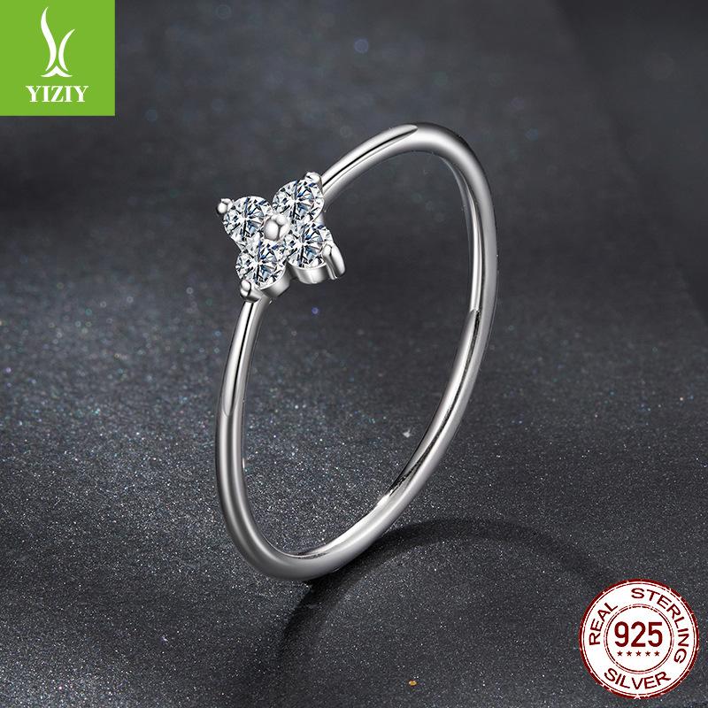 Lucky Clover Mozzarella Diamond Ring Wedding Ring, Exquisite Versatile S925 Sterling Silver Ring Jewelry