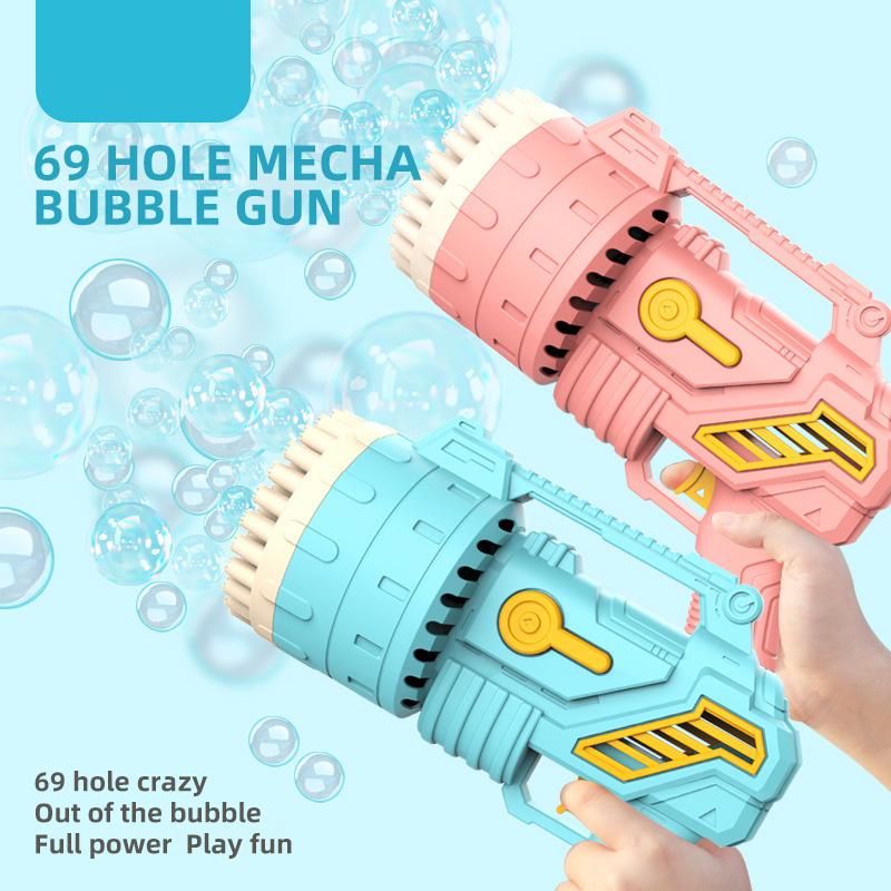 Bubble Gun 69 HolesAutomatic Blower Maker Big Soap Bubble Machine with Light Pomperos Summer Outdoor Toys for Kids Birthday Gift