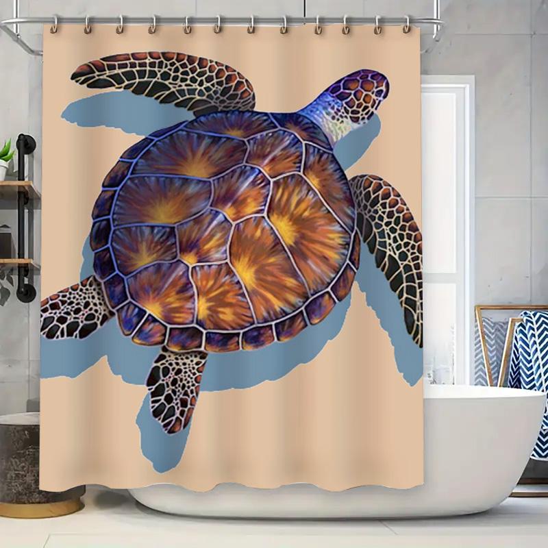 

Beach-themed Bath Mat Set: Blue Ocean Turtle Shower Curtain with Vivid Colors for Bathroom Decorations Size 69x70 inches (L x W) 90x180cm