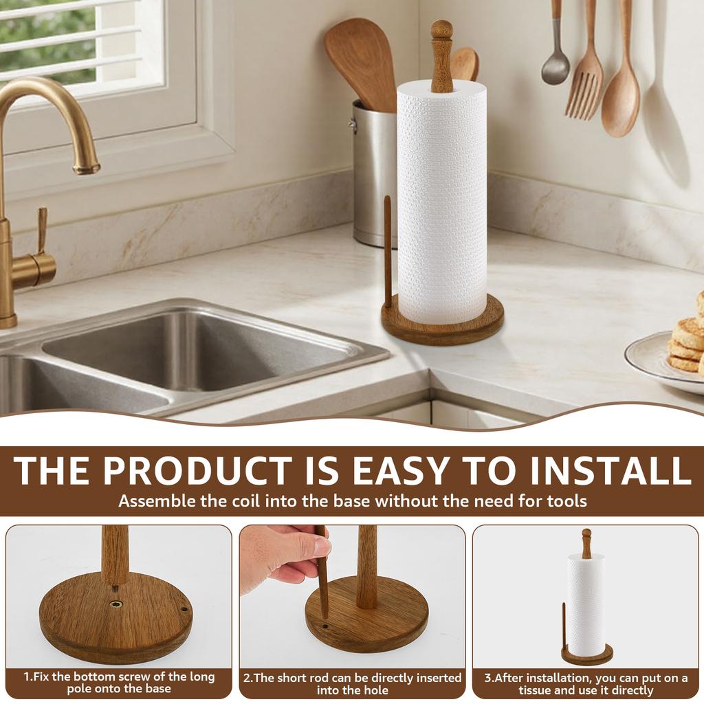 Porta rotolo carta da cucina in legno, supporto verticale per asciugamani da cucina, base antiscivolo, decorazione da bancone per bagno