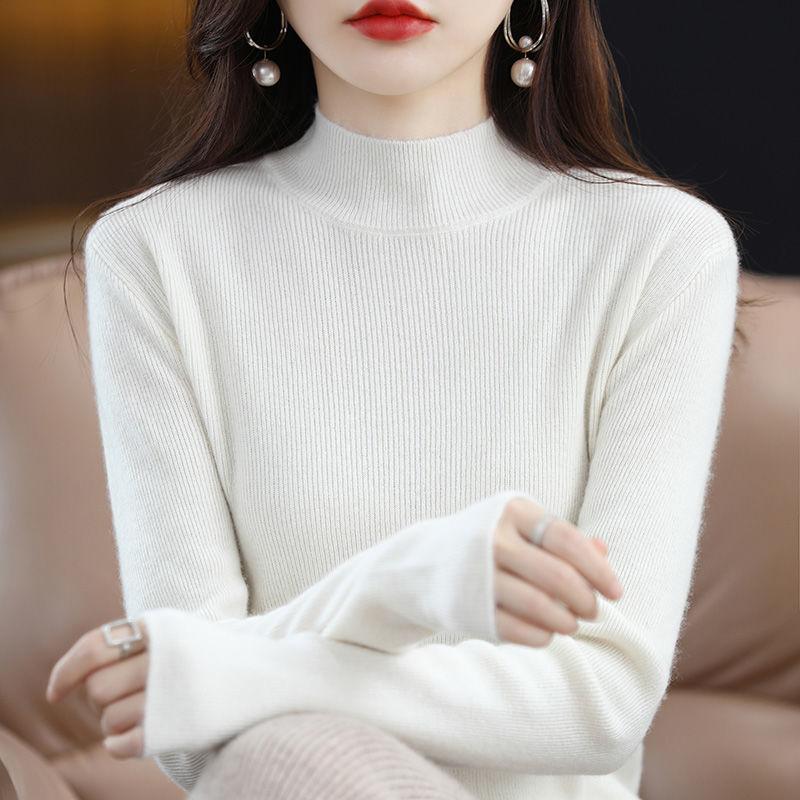 

Осень и зима Новая полуводолазка Нижняя рубашка Женский пуловер Свитер Универсальный вязаный свитер Свободный топ 2XL белый