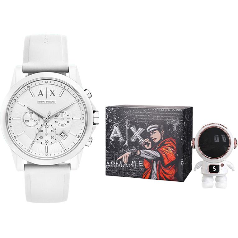 Armani Exchange AE Armbanduhr Quarzwerk Silikonarmband Weißes Zifferblatt Herrenuhren AX1325