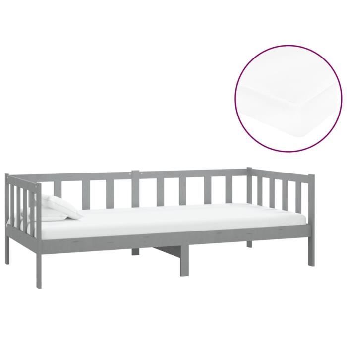 VidaXL Daybed with Mattress 90x200 Cm Grey Solid Pine Wood 3083626