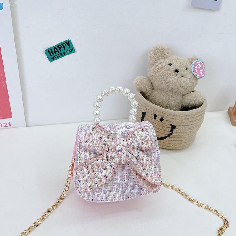 

Cute Kids Sling Bag For Autumn Winter Modern Bowknot Crossbody Bag Perfect For Little Girls рожевий