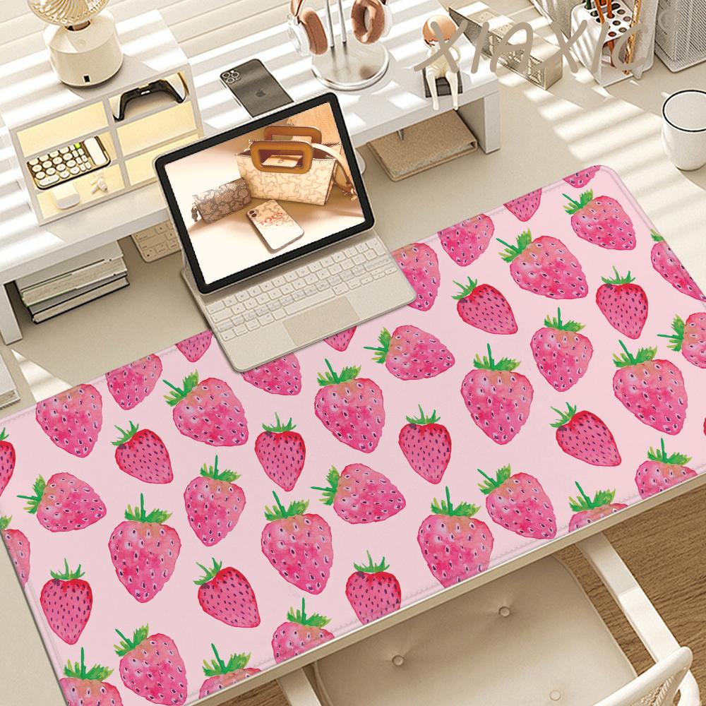 Strawberry Desk Mat Kawaii Mousepad Pink Cute milk sakura cherry blossom pattern Pastel aesthetic deskmat XXL gaming mouse pads