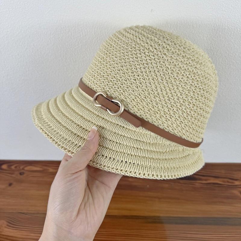 Belt Buckle Decoration Fisherman Hat Women's New Water Bucket Hat Cotton Linen Knitted Summer Fisherman Hat