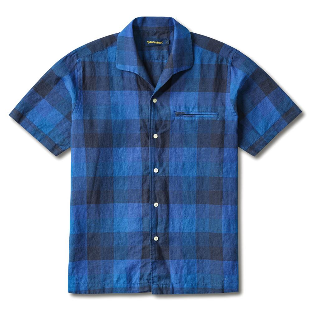 Edward Max One-Piece Collar Short Sleeve Shirt (Blue Check) L(100)