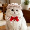 Cat Costumes Breathable Cotton Adjustable Sun Hat And Scarf Set with Bow Decor Pet Clothes for Party Photography Props
