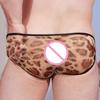Lace Leopard Patchwork Sexy Briefs Men'S Ultra-Thin Silky Breathable Underwear Gay Erotic U Convex Sheer Underpant Crossdressers