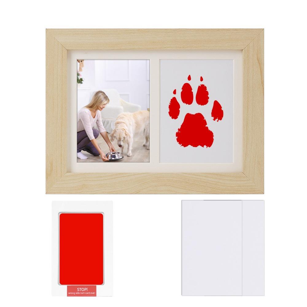 Clean-Touch Ink Pad Pet Paw Print Kit Wooden Paw Print Photo Frame  for Pet Lovers