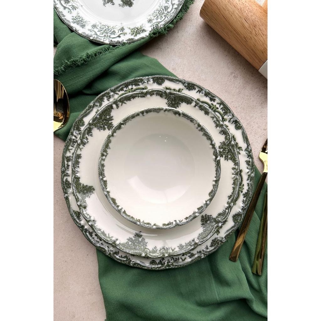 Antique Green 24 Piece Premium Porcelain Dinner Set For 6 Persons Green