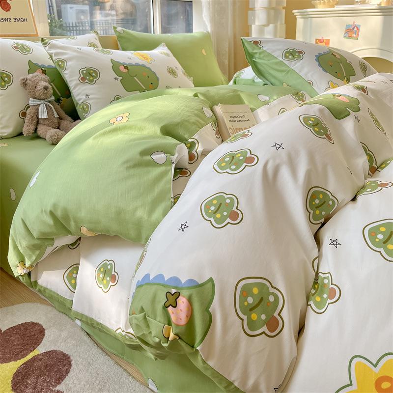 Bedding Four-piece Set, Cotton Pure Cotton Floral Quilt Cover, Bed Sheet Dormitory Three-piece Set