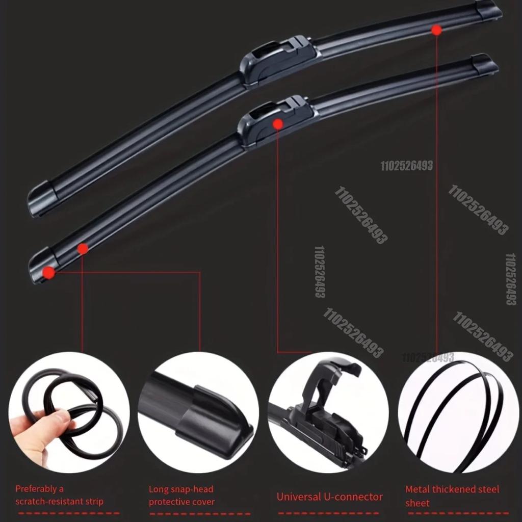 Universal 2PCS Car Wiper Blades U-type Soft Rubber Boneless Wiper Durable Reduce Noise Automotive Wiper 16" 18" 19" 21" 22" 24"