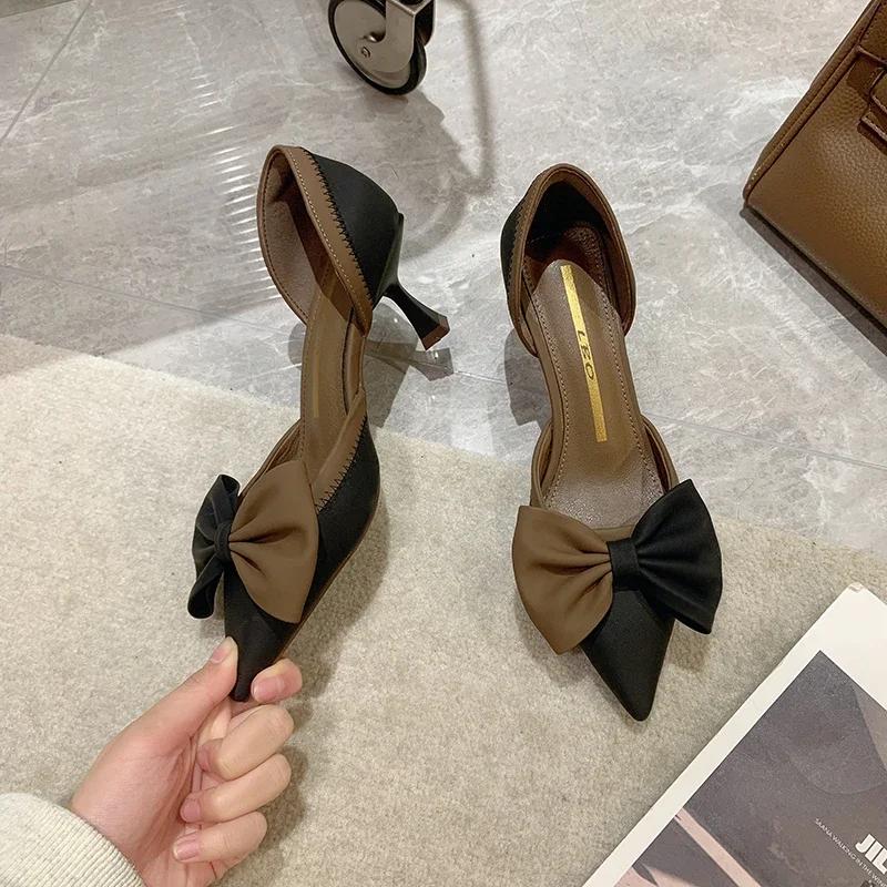Fashion Women's Fashion Single Shoes Spring New Pointed Head Shallow Mouth Butterfly Knot Collocation Color Slip-on High-heeled Shoes