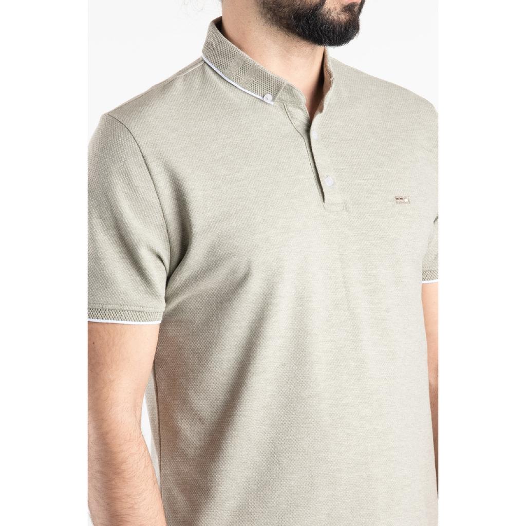 Herren-T-Shirt mit Polokragen und Indigo-Polka-Punktmuster