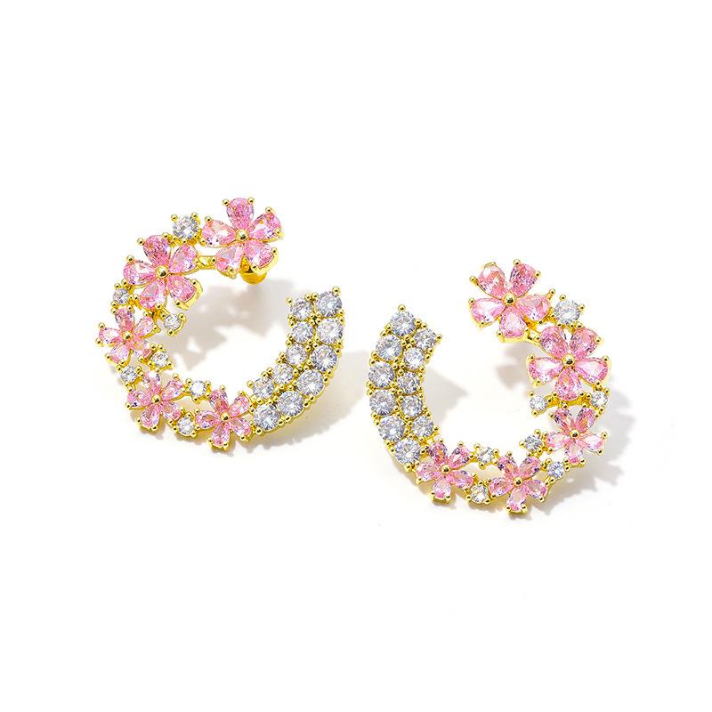 

Серебряные игольчатые серьги-цветы с цирконием, дизайнерские серьги-гвоздики с индивидуальным темпераментом, нишевые легкие роскошные модные серьги с высоким чувством S925 silver needle розовый