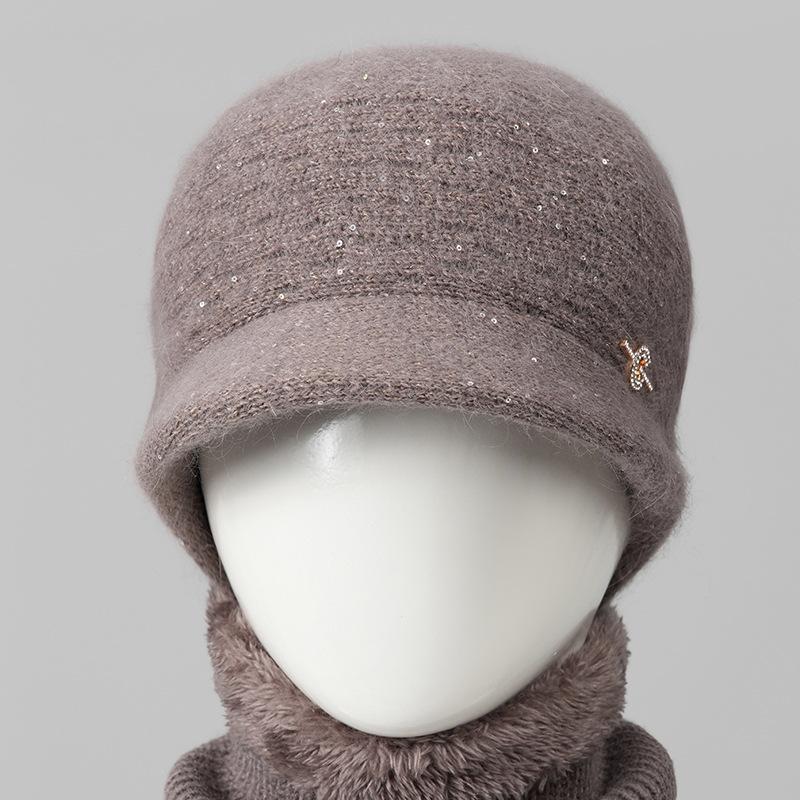 Women's Autumn Winter Warm Knit Hat Thickened Milk Duck Tongue Hat Rabbit Fur Hat for Middle-Aged and Elderly People