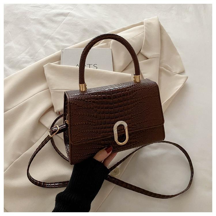Women’s Crocodile Pattern Crossbody Shoulder Bag Fashion Textured Handbag Stylish Small Square Bag