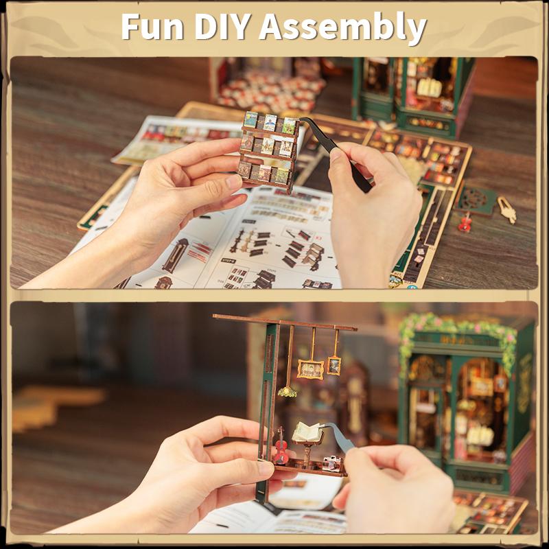 DIY Book Nook Kit Miniature Wooden Dollhouse with Lights Bookshelf Insert 3D Puzzle Model Owl Bookstore Gifts
