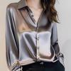 Color New Premium Gray Acetate Satin Shirt Women's Long Sleeve Chic French Silk Professional Shirt