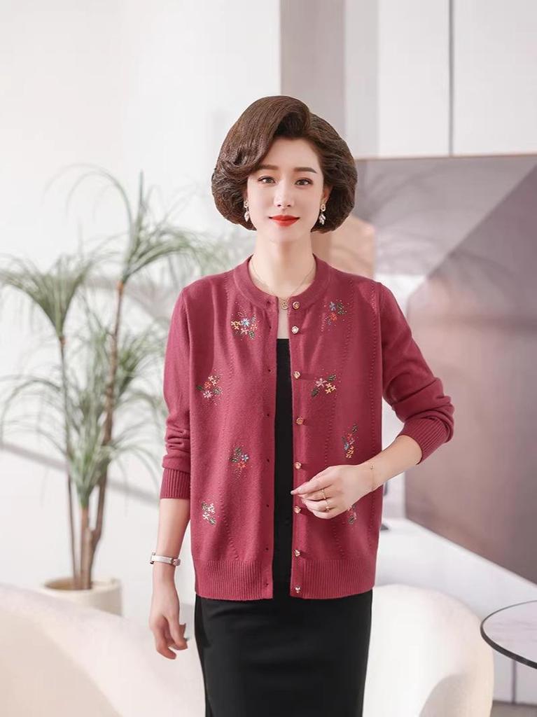 Wool Cardigan for Middle-aged and Elderly Women: Spring & Autumn Knitted Jacket