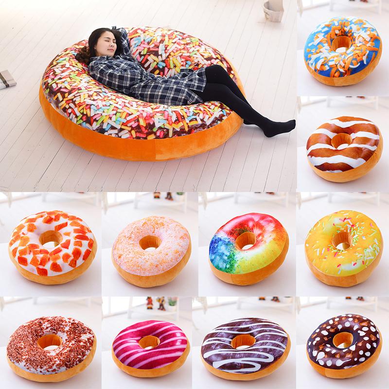 38/60cm Donut Food Toy Colorful Stuffed Ring Shaped Decor Plushie Head Pillow Seat Cushion for Chair Indoor Floor Sofa Gift