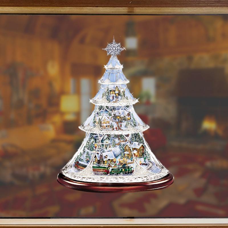 Christmas Tree Rotating Sculpture Train Decoration Window Stickers Christmas Decorations Winter Home Furnishings