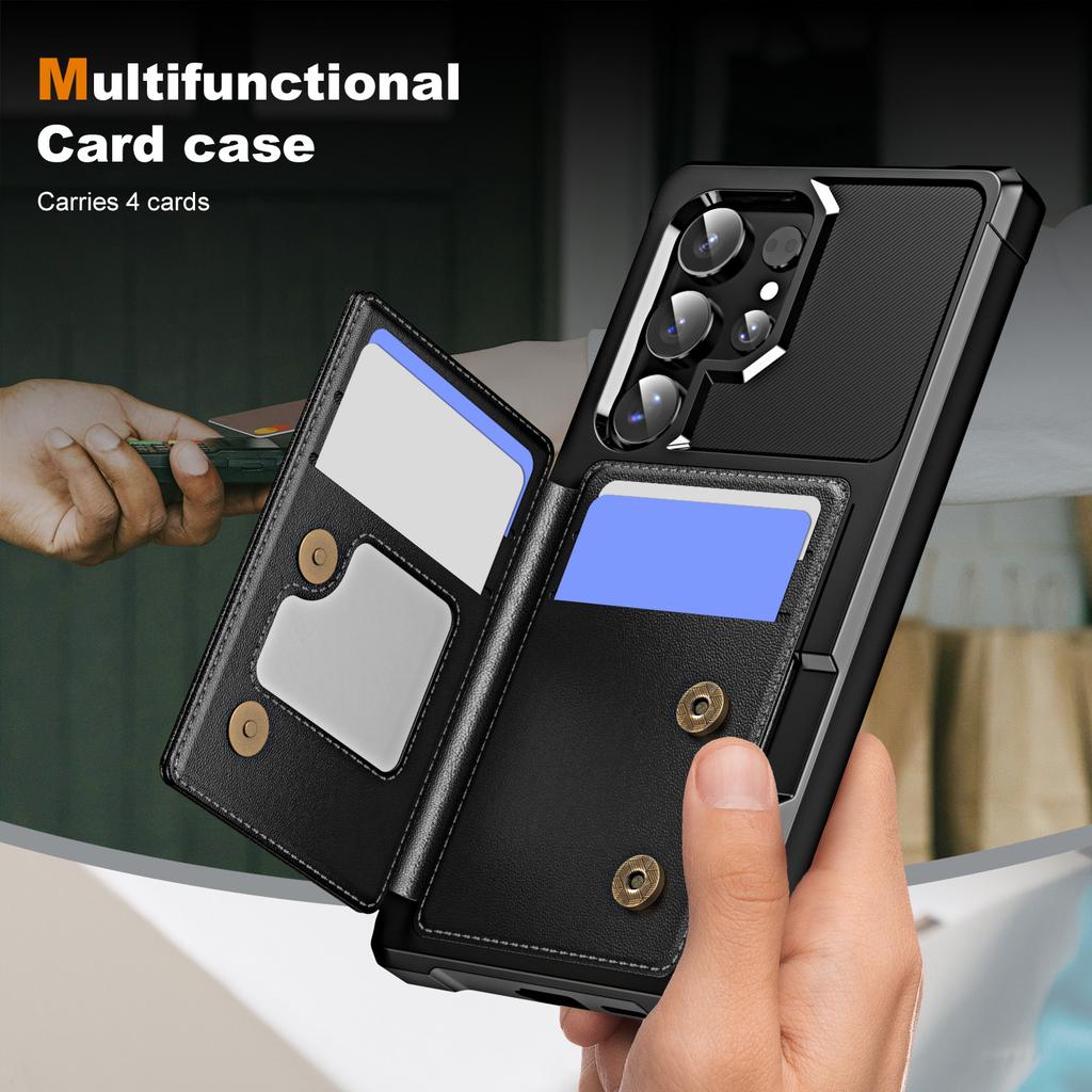 For Samsung Galaxy S24 Ultra Case Card Slot Kickstand Leather+TPU Reinforced Corner Phone Cover