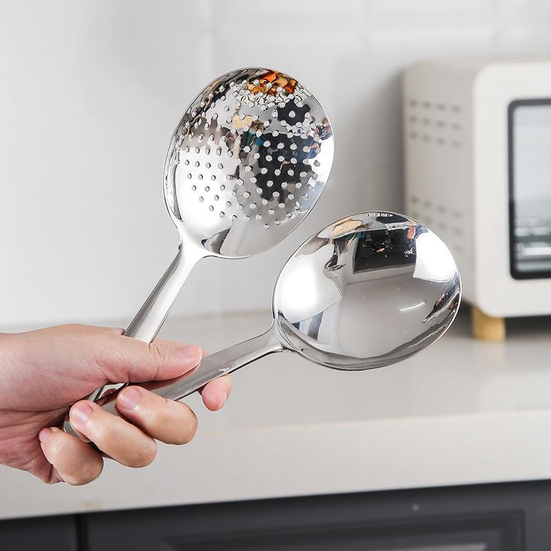 1/2Pcsstainless Steel Ladles For Serving Soup Rice Serving Spoon Drain Hole Heat Insulated Handle Kitchen Utensils For Daily Use