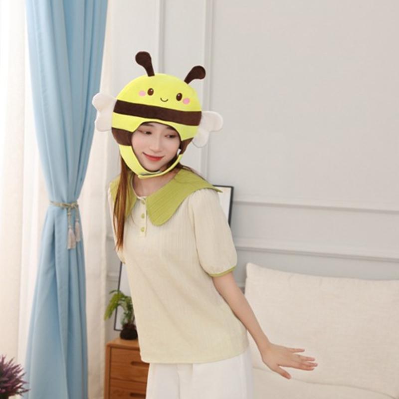 3D Honeybee Hat for Adult Children Cartoon Plush Hat Party Headgear Festival Holiday Photo Props Cap Costume Accessories