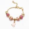 High Quality Gold Plated Crystal Rhinestone Lotus Flower Charm Bracelet Large Hole Beads Pink Flower Pendant Adjustable DIY